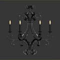 Vintage Black Iron Chandelier With Intricate Scroll Design And Candle Lights