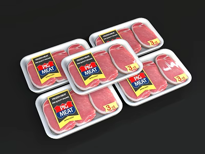 Fresh Packaged MEAT in Multiple Retail Trays with Labels and Tags 3d model