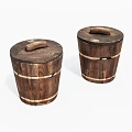 Two Vintage Wooden Buckets With Carved Handles And Natural Wood Grain