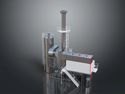 Shiny Industrial Metal Equipment With Tower Pipes Stairs And Platform 3d model