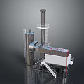 Shiny Industrial Metal Equipment With Tower Pipes Stairs And Platform