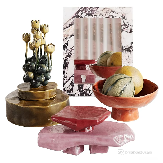 Modern Decorative Ornament Set With Ceramic Bowls Vases And Fruit Decorations 3d model 