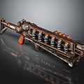 Steampunk Mechanical Gun With Cylindrical Chambers Wooden Grip And Metallic Structure
