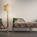 Modern Luxurious Three-Seat Sofa With Armchair Floor Lamp And Patterned Cushions