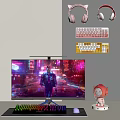 Computer combination e-sports equipment keyboard mouse display screen hole board keyboard 3d model