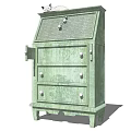 Vintage Green Storage Cabinet With Drawers And Cat On Top Design