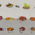 Assorted Fresh Fruits with Green Herbs in Bowls and Scattered on White Surface