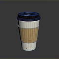 Disposable Coffee Cup With White Paper Body Brown Ribbed Sleeve And Black Lid