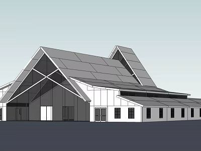 Ancient Architecture Inspired Building Exterior With Triangular Roof Structure And Modern Design Elements 3d model
