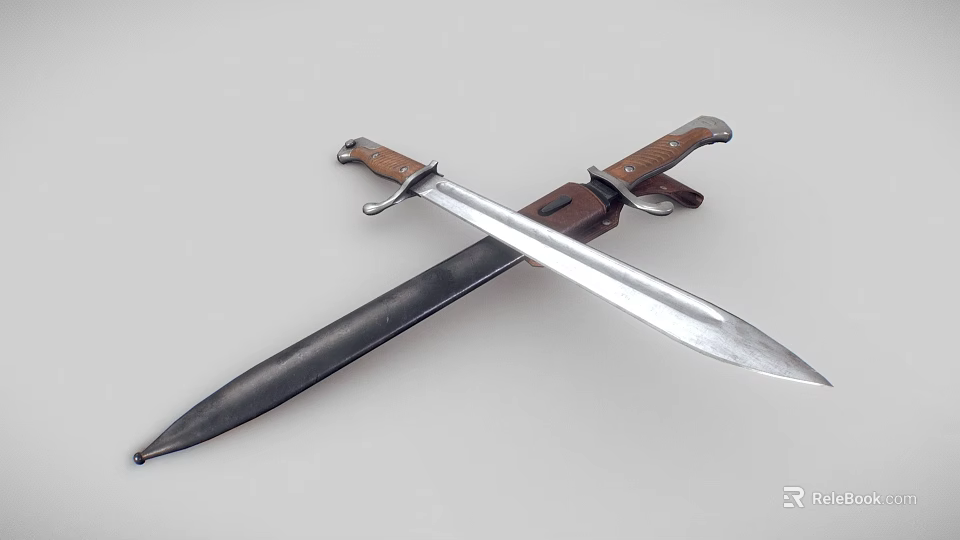 Crossed Historical Swords With Leather Handles Metallic Blades And Black Scabbards 3d model 