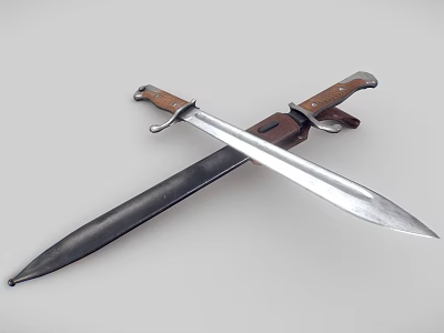 Crossed Historical Swords With Leather Handles Metallic Blades And Black Scabbards 3d model