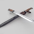 Crossed Historical Swords With Leather Handles Metallic Blades And Black Scabbards