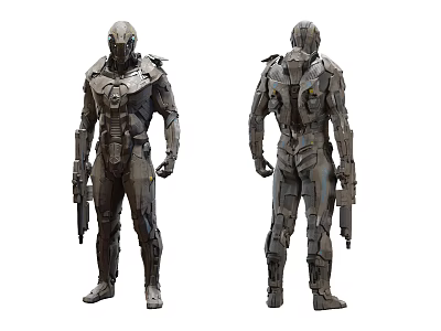 Mech Style Action Doll With Detailed Armor Design And Front Back Views 3d model