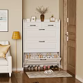 White Shoe Cabinet With Drawers Decorations And Shoes Near Sofa Floor Lamp And Rug