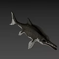 Realistic 3D Model of Aquatic Reptile With Long Snout Flippers and Gray White Coloration