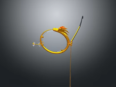 Golden Dragon Themed Decorative Sculpture With Circular Design And Red Accents 3d model