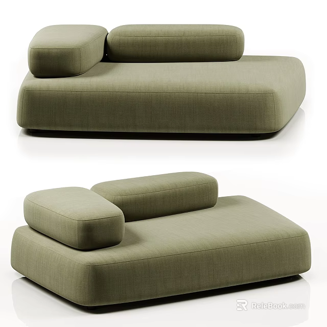 Light Green Modern Modular Sectional Sofa with Plush Cushions and Block Design 3d model 