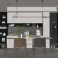 Modern Restaurant Interior Design With Dining Table Chairs Pendant Lights Wine Cabinet And Green Plant