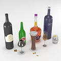 Assorted Wine Bottles and Glasses with Vodka Rum Beer and Lemon Slice