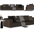 Modern Gray Sofa Set With Multiple Throw Pillows Blanket And Side Table 3d model