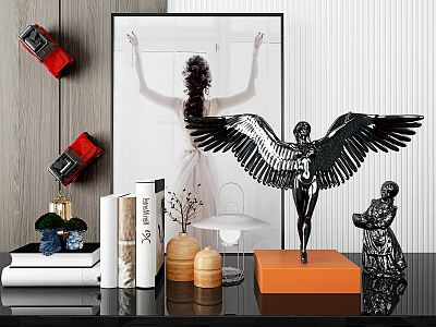 Modern Decorative Ornament Set With Winged Sculpture Picture Frame And Decorative Books 3d model