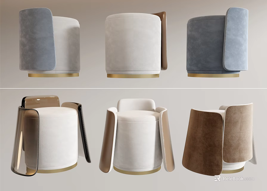 Modern Stools With Various Colors And Velvet Leather Upholstery Metal Base Design For Home Decor 3d model 