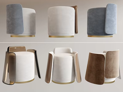 Modern Stools With Various Colors And Velvet Leather Upholstery Metal Base Design For Home Decor 3d model