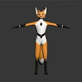 3D Animated Fox Character With Orange Body White Belly Black Gloves Diamond Chest Decoration Standing