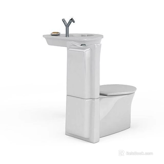 Modern White Ceramic Bathroom Set With Toilet Sink And Chrome Faucet 3d model 