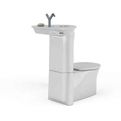 Modern White Ceramic Bathroom Set With Toilet Sink And Chrome Faucet 3d model