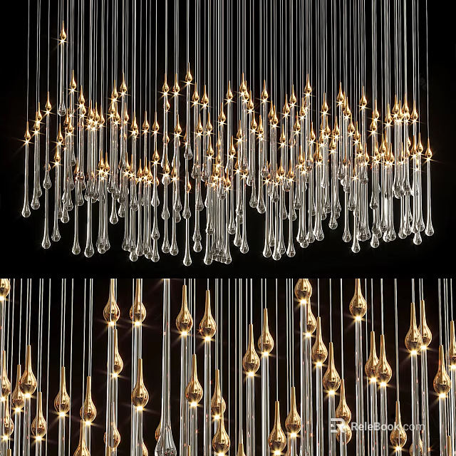 Elegant Modern Crystal Chandelier With Hanging Transparent Crystals And Warm Lighting Glow 3d model 