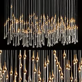 Elegant Modern Crystal Chandelier With Hanging Transparent Crystals And Warm Lighting Glow