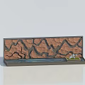 Brown Feature Wall With Wavy Mountain River Patterns And White Sculpture Under Blue Sky 3d model