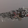 Steampunk Mechanical Weapon With Spiked Protrusions Red Cylinder And Metal Pipes