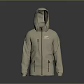 Modern Beige Hooded Jacket With Zippered Front And Functional Pockets Design 3d model