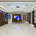 Elegant Showroom Interior With Wooden Shelves Blue Bottles And Display Cabinets