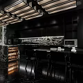 Modern Kitchen Interior With Black Cabinets Marble Island And Mountain View Design