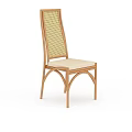 Modern Wooden Chair With Rattan Woven Backrest And Upholstered Beige Seat