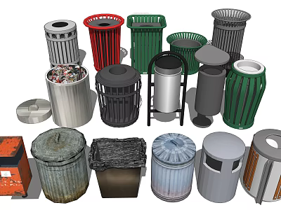 Public Facilities Various Types Of Outdoor Waste Bins In Different Colors 3d model