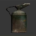 Vintage Rusty Green Metal Oil Can with Curved Handle and Spout for Daily Household Use
