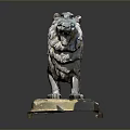 Bronze Lion Statue In Roaring Pose With Detailed Mane And Square Base