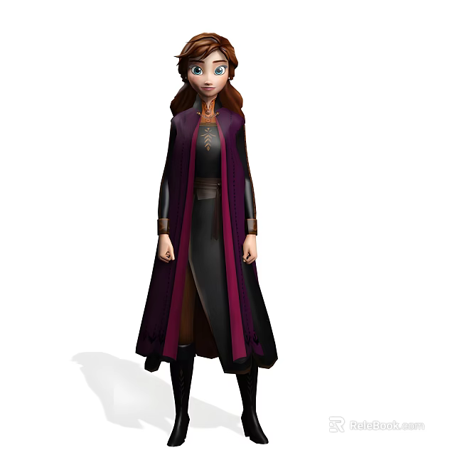 Woman With Brown Hair In Dark Robe Featuring Purple Accents Standing Pose 3d model 