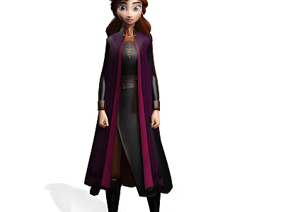 Woman With Brown Hair In Dark Robe Featuring Purple Accents Standing Pose 3d model