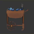 Orange Dining Cart With Blue Teapot Tea Cups And Chopsticks Container