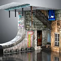 Urban Graffiti Wall Scene With Metal Staircase Old Door Window And Concrete Structure