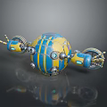 Spherical Sci Fi Game Character With Blue Yellow Stripes And Mechanical Propellers 3d model