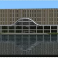 Modern School Building With Golden Facade Glass Elements Steps Greenery And People Around