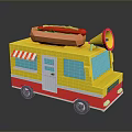 Vibrant Yellow Red Food Truck Featuring Top Hot Dog Megaphone And Striped Awning