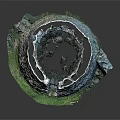 Ancient Circular Stone Structure Ruin With Grass Base And Open Entrance 3d model