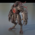 Mythical Fantasy Game And Movie Character With Armored Body Red Glowing Core Horns And Claws